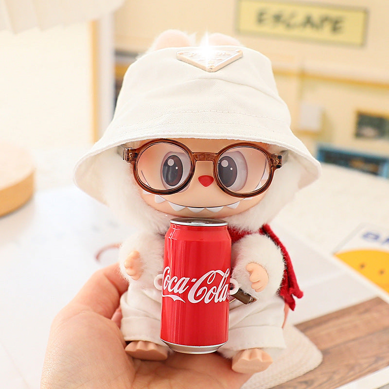 17cm Labubu Fisherman Hat Macaron Vinyl Face Labubu Doll Doll Triangle suit Glasses
