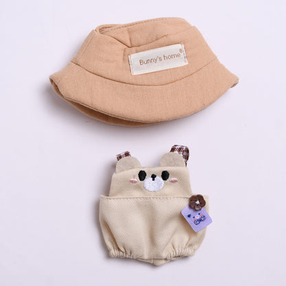 Labubu Doll Overalls Set - Blue Penguin, White Rabbit, Khaki Bear with Matching Hats