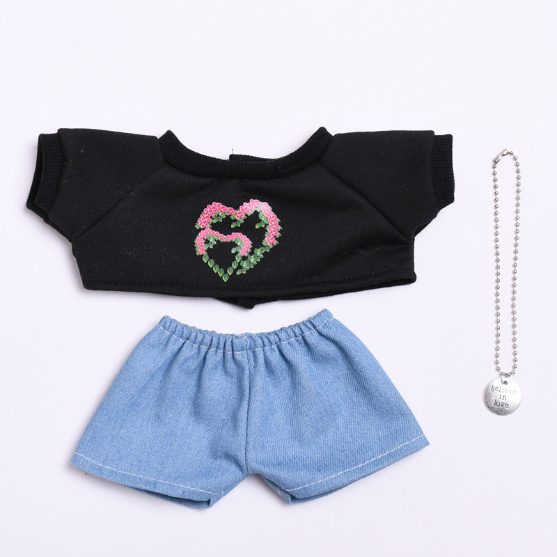 Only clothes] 38cm labubu doll love T-shirt jeans suit Labubu change clothes