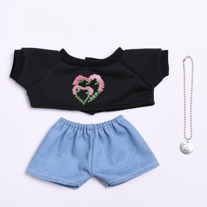 Only clothes] 38cm labubu doll love T-shirt jeans suit Labubu change clothes