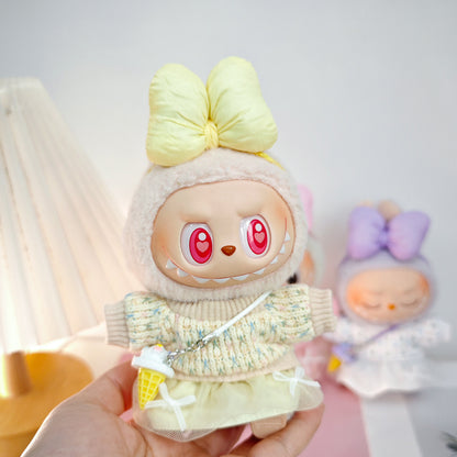Labubu Doll Outfit Set - Knitted Sweater & Gauze Skirt with Bow Headband