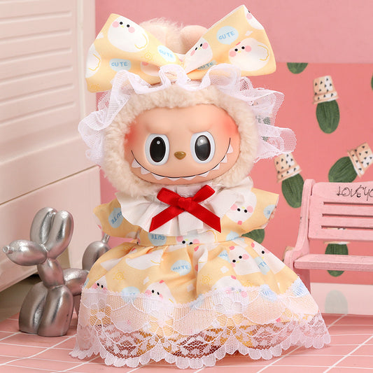 Labubu 17cm Doll Party Skirt Outfit - Rainbow, Yellow, Blue, Pink