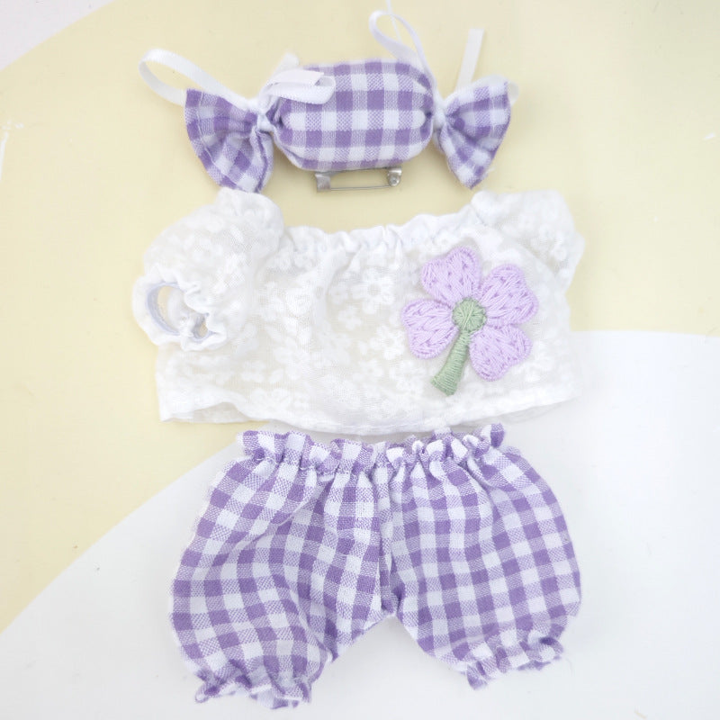 Suitable for 17cm Labubu Doll Clothes Replacement Set Candy Sweet Grid Outfit Replacement Clothes
