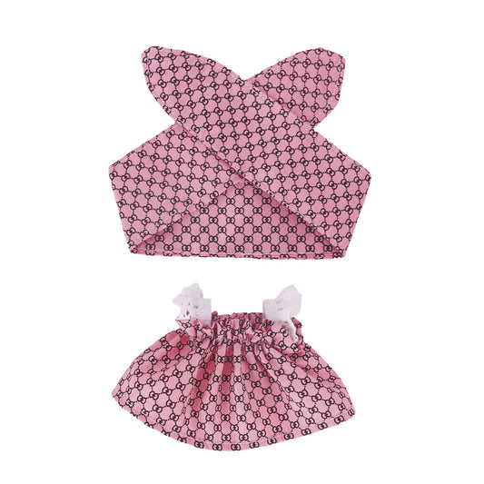 Labubu Doll Floral Dress with Hair Accessories for Sitting Party