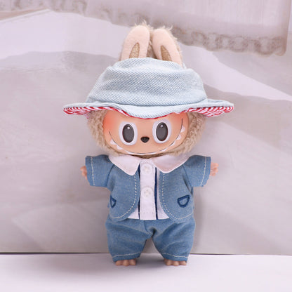 Labubu Pendant Doll Clothes - Blue Denim Jacket Two-Piece Set for 17cm Doll