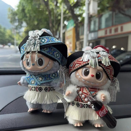 Labubu Doll Red & Blue Baby Clothes & Hair Accessories