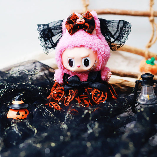 Labubu Doll Halloween Outfit - Pumpkin Skirt & Veil Set