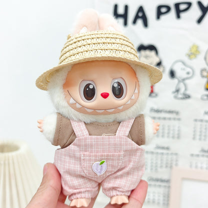 Labubu Doll Summer Outfit Set with Straw Hat & Canvas Shoes