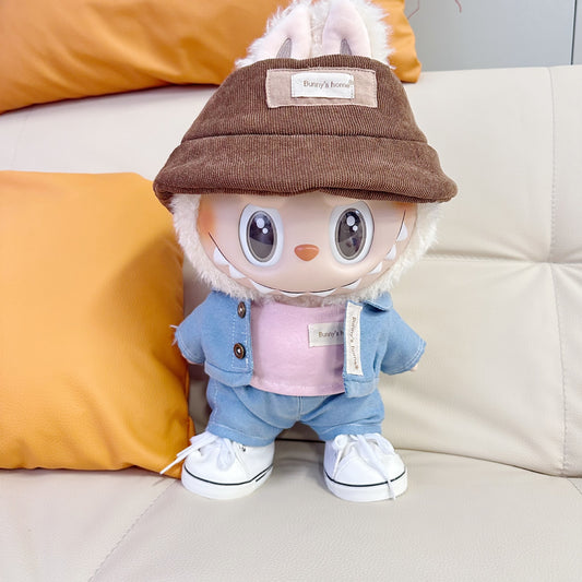 Only clothes] 38CM cloth vinyl plush doll clothes LABUBU for denim shirt pants three-piece set