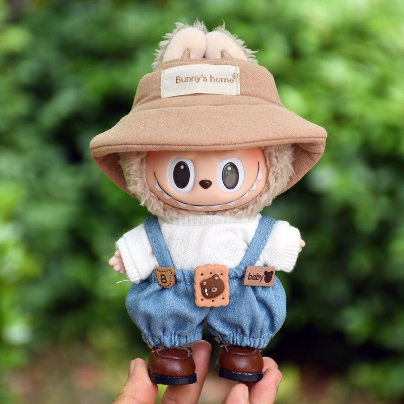 Pants Only] Macaron labubu Pendant Clothes Bear Brown Suspenders 17cm Labu Lovely Pants