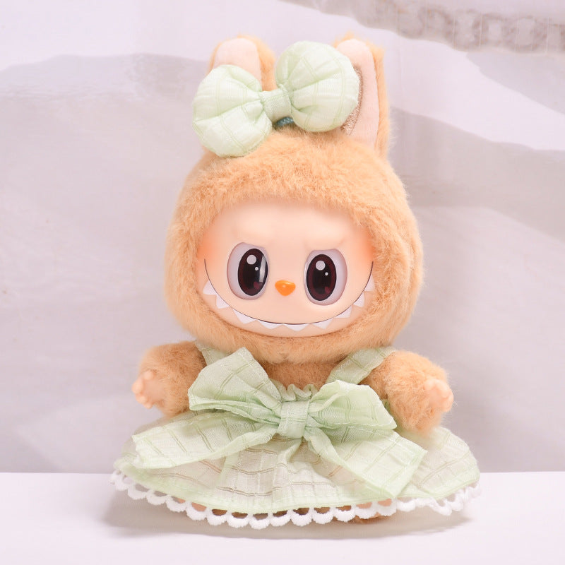 Clothing Only] Second-Generation Vinyl Sitting Party Labubu Pendant Clothing Cool Suspender Skirt Labubu Baby Clothes