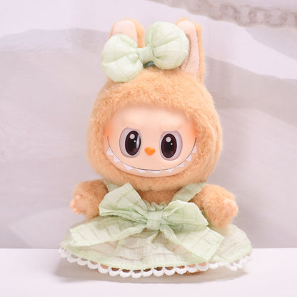 Clothing Only] Second-Generation Vinyl Sitting Party Labubu Pendant Clothing Cool Suspender Skirt Labubu Baby Clothes