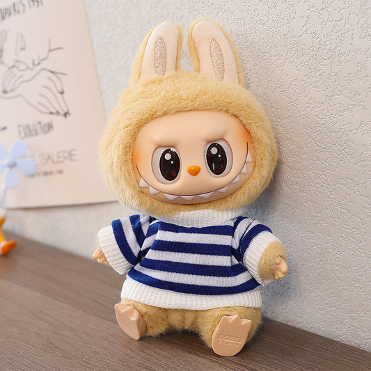 Rab cloth doll vinyl 17cm clothes doll labubu Macaron pendant clothing sweater strap pants hat shoes