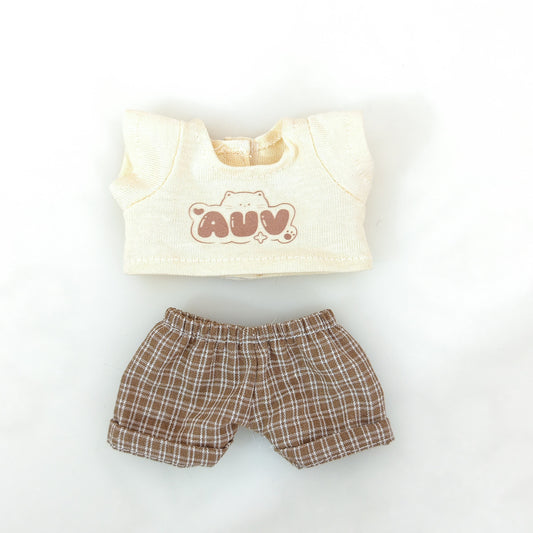Labubu Doll Summer Outfit Set with Straw Hat & Canvas Shoes