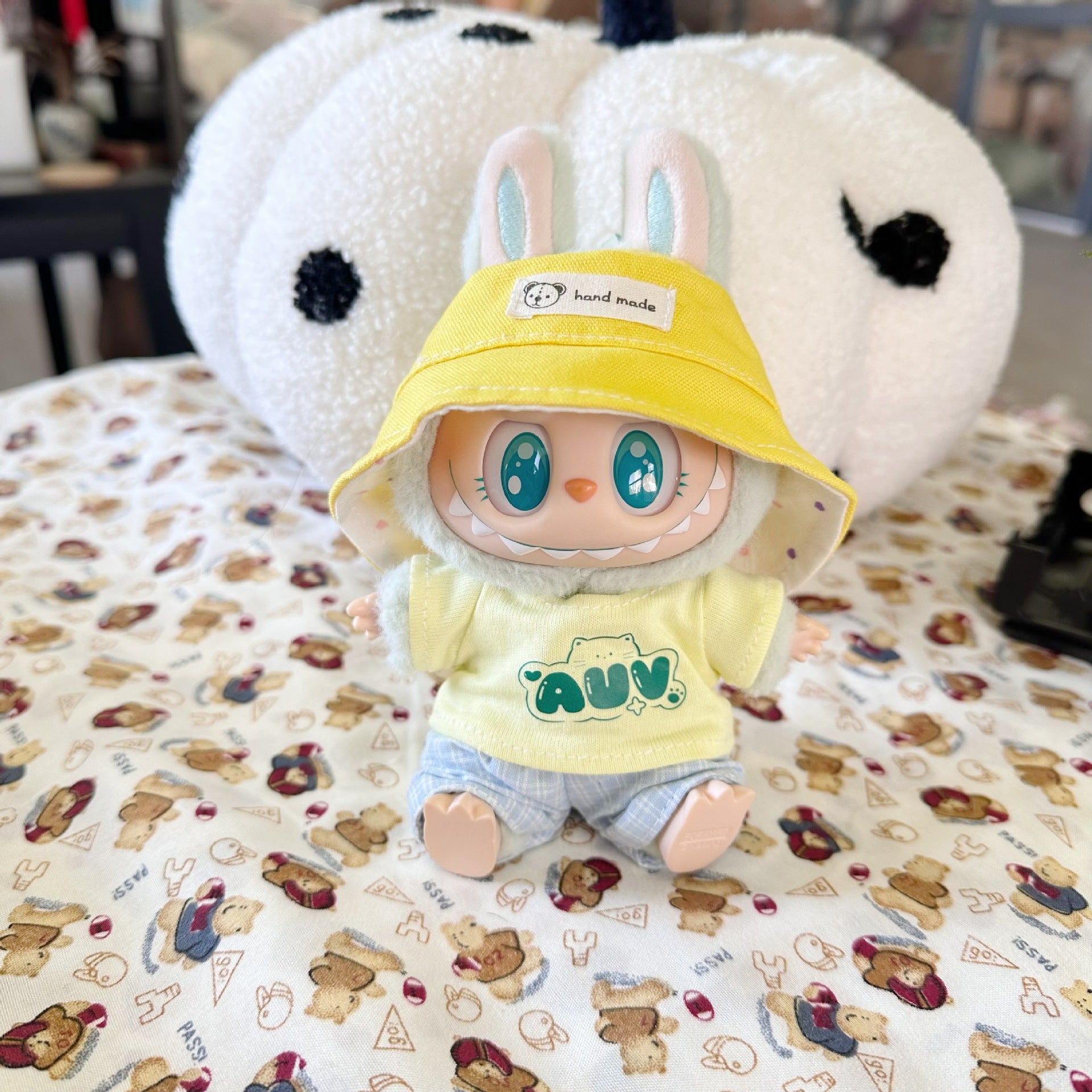 Vinyl Macaron Labu Cloth Clothes Two-generation LABUBU for Casual Plaid Two-piece Spring New Cute