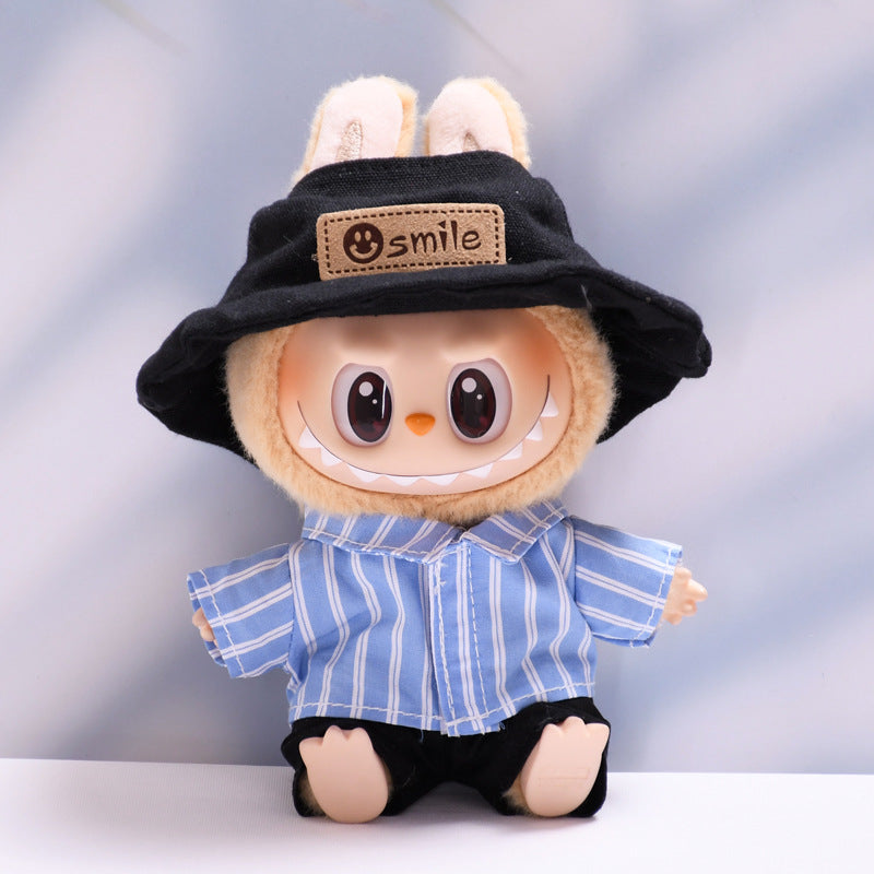 Clothing Only] First and Second Generation Labubu Pendant Clothing Denim Stripesd Shirt Suit Labubu Doll Clothing Replacement