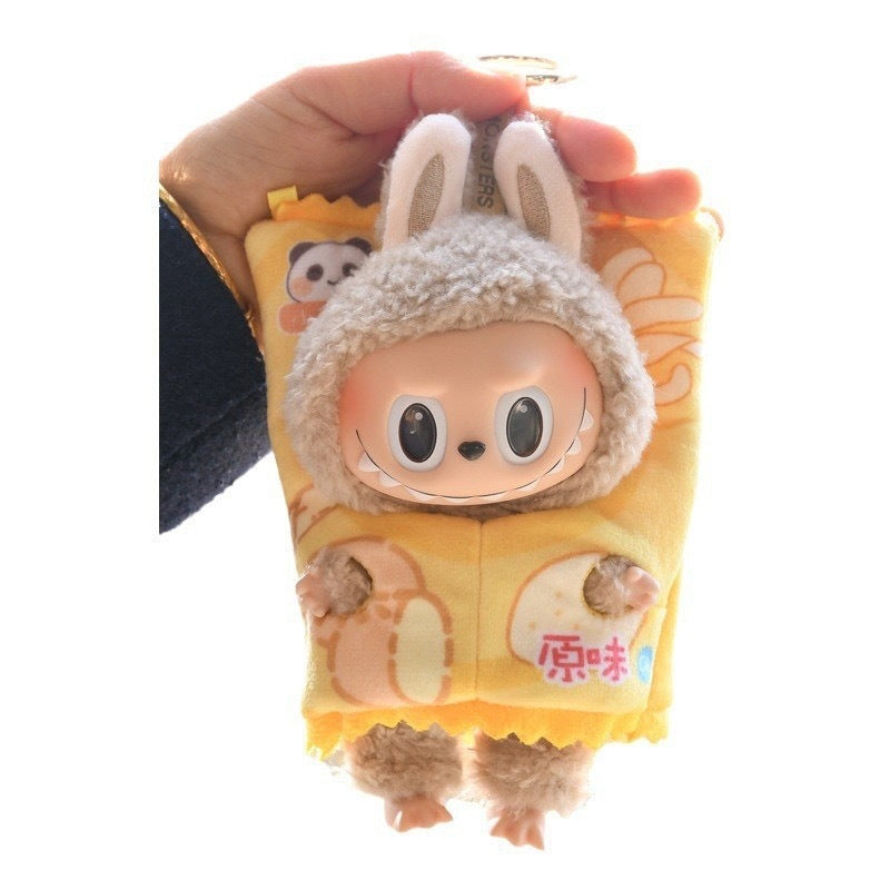 Only clothes] 17CM Rab cloth headgear key chain LABUBU outside with French fries potato chips bread baby hat