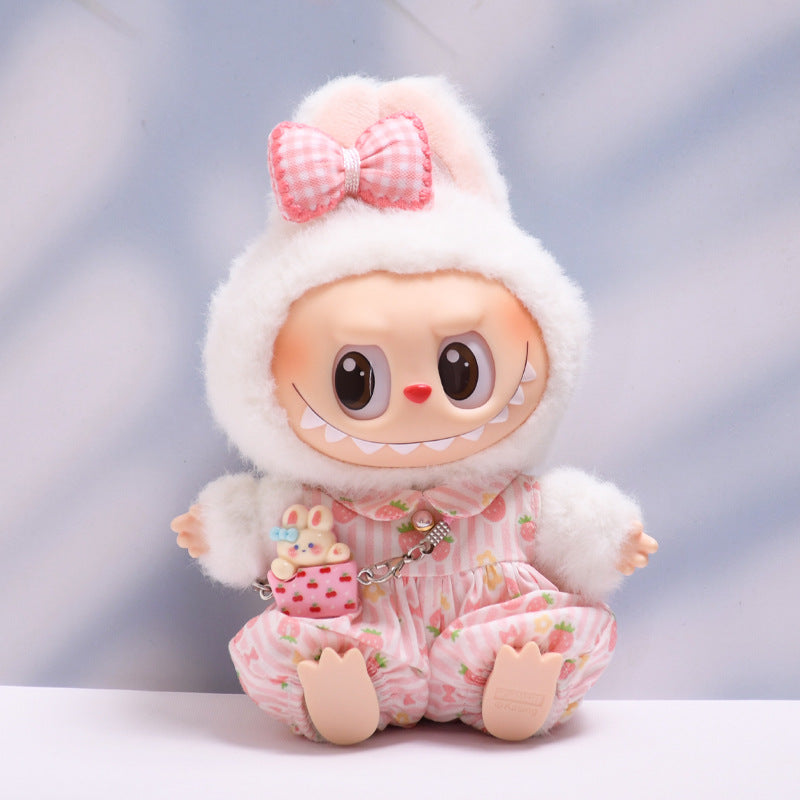 Only baby clothes] one, two and three generations of pendants labubu clothes strawberry jumpsuit suit labubu baby clothes