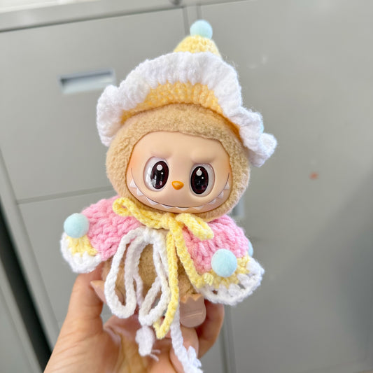 Labu Sit Party Doll Coat One or Two Generation Blind Box LABUBU Clothes Hand-made Small Yellow Hat Cloak suit Cute