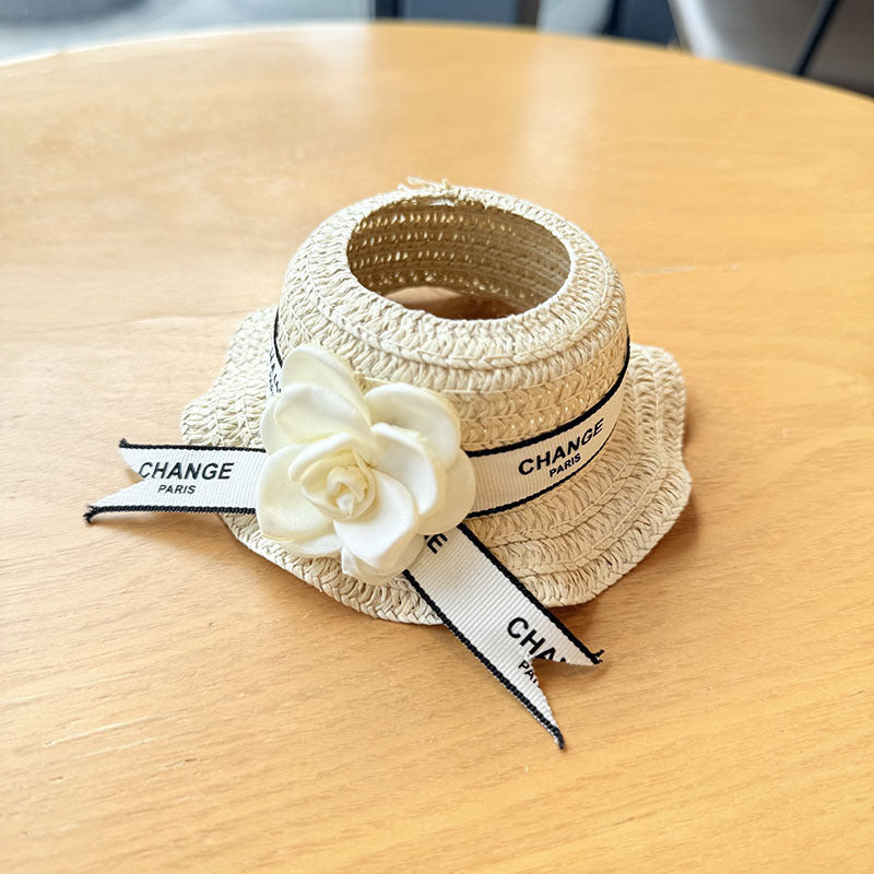 Clothes Only] 17cm Pendant Labubu Clothes Cat t Camellia Straw Hat Suit Labubu Doll Clothes