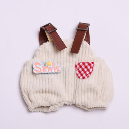 Labubu Doll Outfit - Pink Rainbow & Off-White Overalls with Hats & Shirts