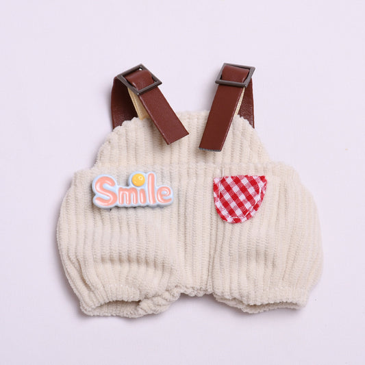 Labubu Doll Outfit - Pink Rainbow & Off-White Overalls with Hats & Shirts