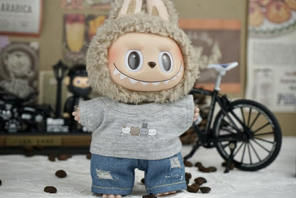 Labubu 17cm Doll Fashion Outfit - Plaid Jacket & T-Shirt Sets