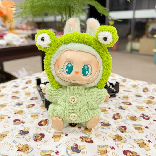 MACARO Rab Cloth Pendant Clothes Spring Fresh Green Sweater Frog Hair Hoop suit LABUBU Doll