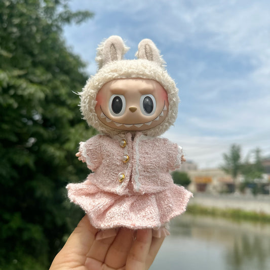 Only clothes] 17CM blind box cloth clothes pink small fragrant wind suit key chain LABUBU for blue skirt
