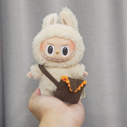 First, Second, and Third Generation Labubu Sitting Party Doll Clothes Cola Labubu Vinyl Clothes Fisherman Hat Overalls Set