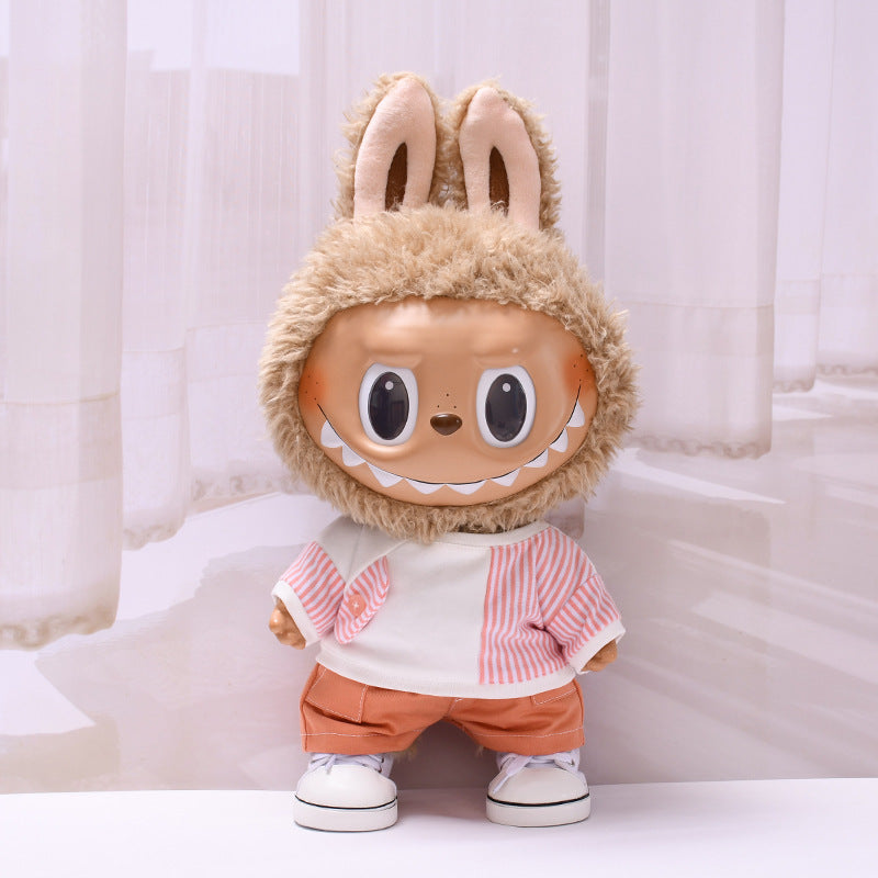 Labubu 38cm Doll Outfit - Striped T-Shirt & Overalls/Shorts Suit