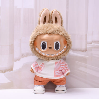Labubu 38cm Doll Outfit - Striped T-Shirt & Overalls/Shorts Suit