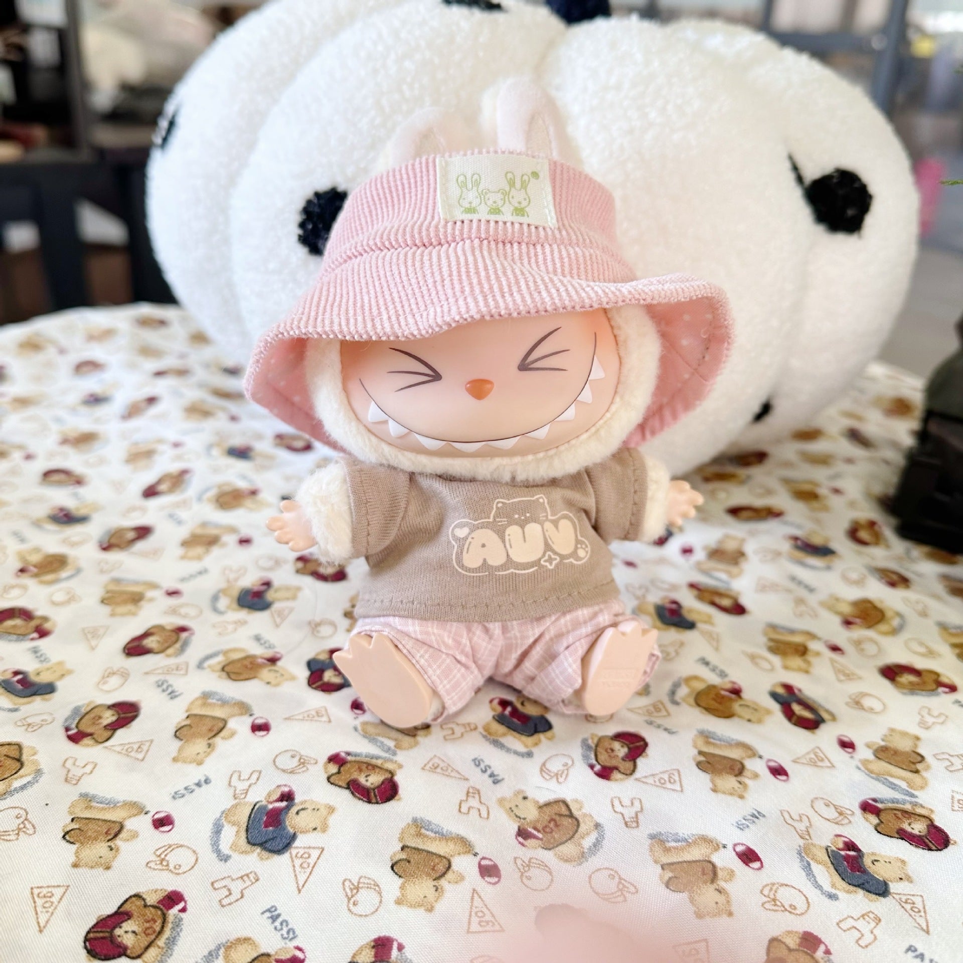 Vinyl Macaron Labu Cloth Clothes Two-generation LABUBU for Casual Plaid Two-piece Spring New Cute
