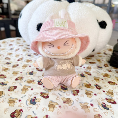 Vinyl Macaron Labu Cloth Clothes Two-generation LABUBU for Casual Plaid Two-piece Spring New Cute
