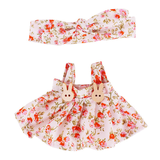 Labubu 17cm Doll Overalls & Headband Set - Floral Print
