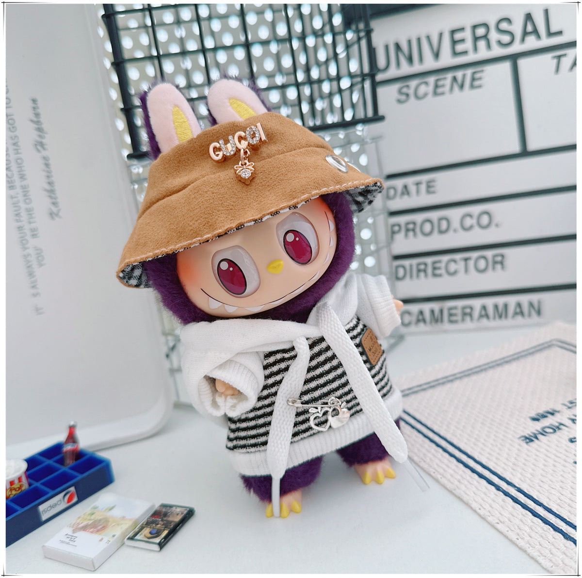 Labubu Doll Outfit - Striped Sweater & Hat Set for 17cm Labubu