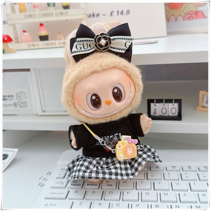 Labubu Doll Outfit - Plaid Skirt & Accessories for 10cm & 17cm Dolls