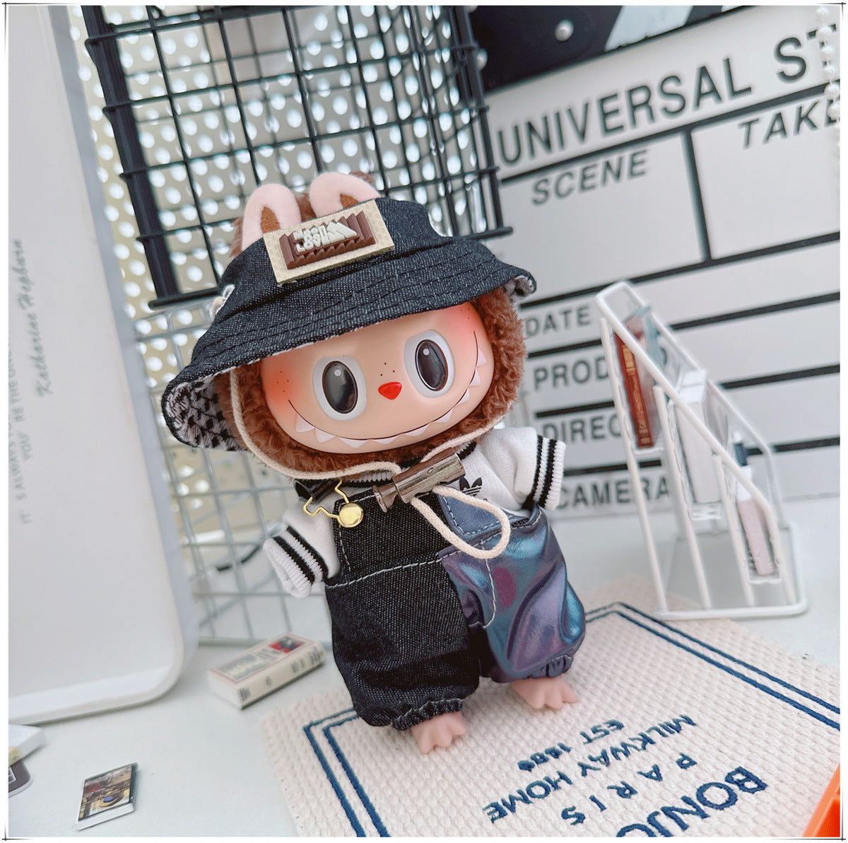 Labubu Doll Outfit - One Shoulder Cool Overalls & T-Shirt Set