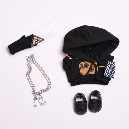 Only clothes] vinyl pendant 17cm cloth clothes black sweater suit blind box labubu fashion doll