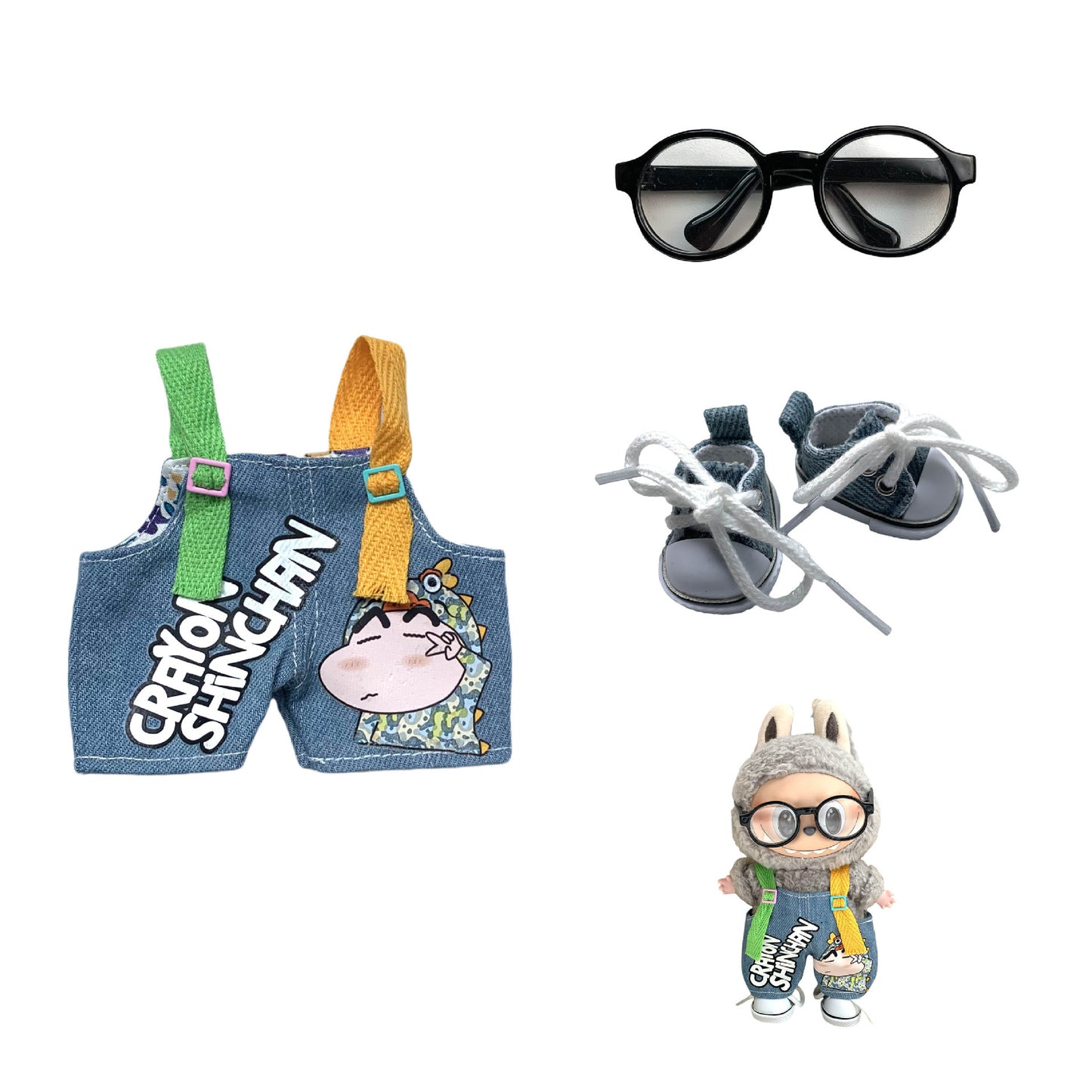 Labubu Doll Crayon Shin-chan Overalls Outfit with Accessories for 17cm Doll
