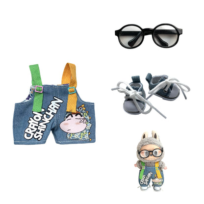 Labubu Doll Crayon Shin-chan Overalls Outfit with Accessories for 17cm Doll