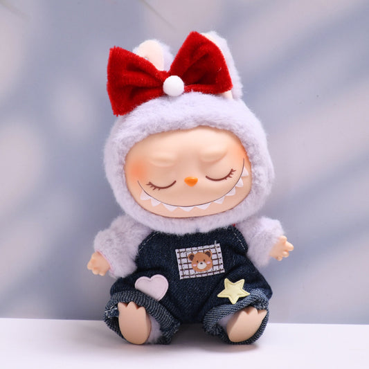 Only baby clothes] one or two generation pendant labubu clothes bear Denim suspenders suit cloth baby clothes