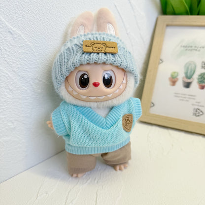 Labubu Sit Party Doll Coat Blue Knitted Pullover Two-Piece LABUBU for the First and Second Generation Clothes