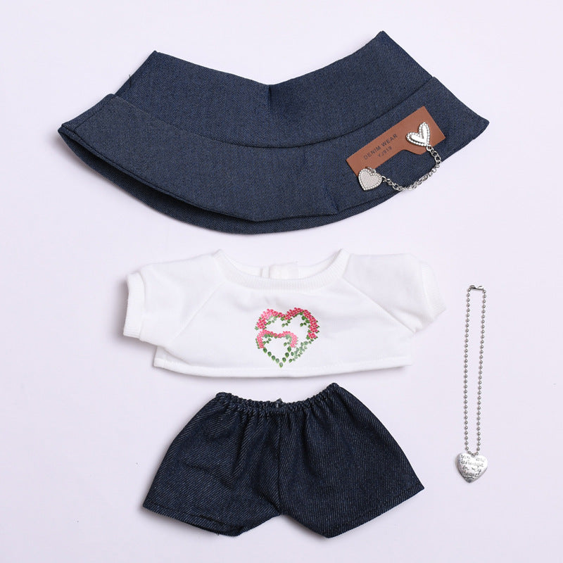 Only clothes] 38cm labubu doll love T-shirt jeans suit Labubu change clothes