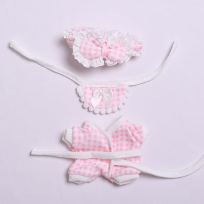 Labubu Doll Pajama Set for 2nd Gen Sitting Vinyl Pendant - Pink & Blue Plaid