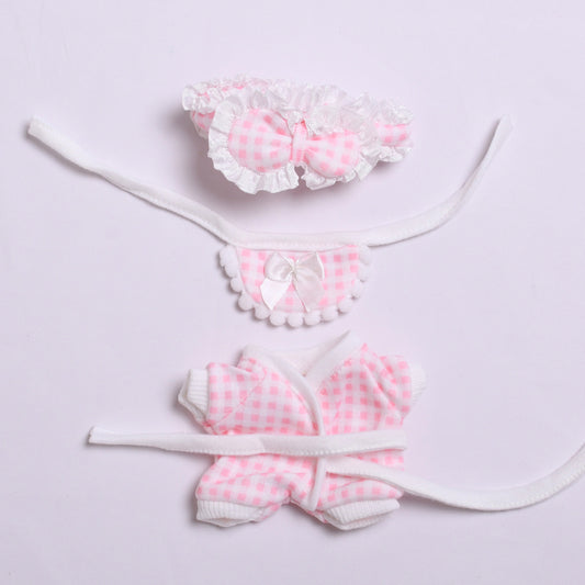 Labubu Doll Pajama Set for 2nd Gen Sitting Vinyl Pendant - Pink & Blue Plaid