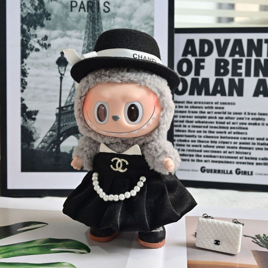 Labubu Doll Outfit - 17cm T-Shirt & Overalls Set with Hat