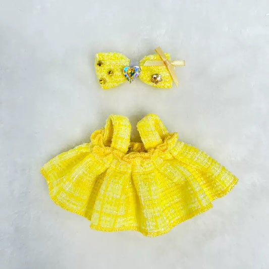 Labubu Doll Skirt Outfit with Bow and Hair Accessories - Yellow, Purple, Blue