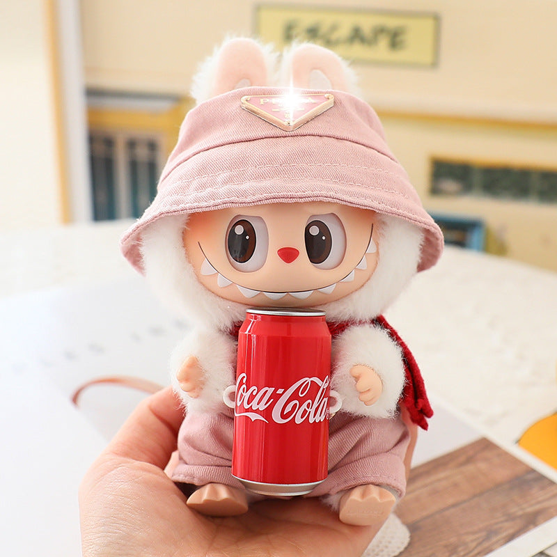 17cm Labubu Fisherman Hat Macaron Vinyl Face Labubu Doll Doll Triangle suit Glasses