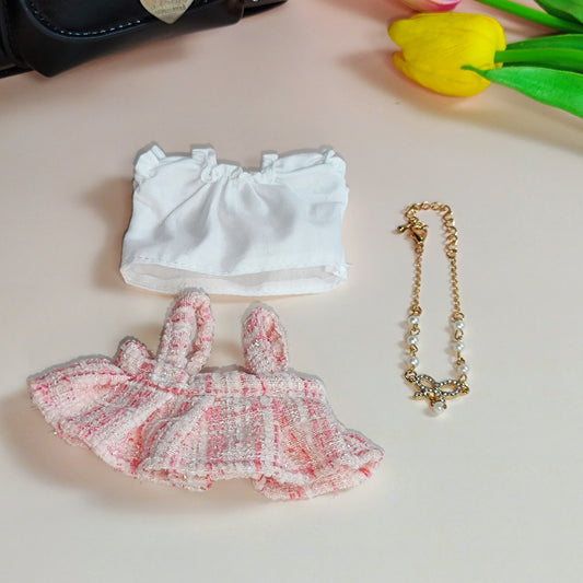 Labubu Doll Dress Outfit - Gold Silk Skirt & Beret for 1st/2nd Gen